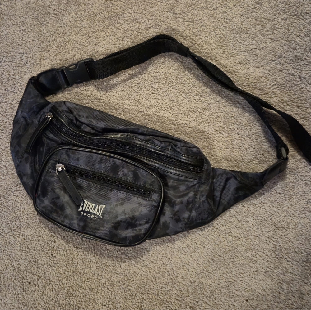 🌿5/$25 Vintage Everlast Sport Black/Gray Fanny Pack Waist Bag